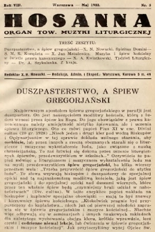 Hosanna : miesięcznik muzyki kościelnej : organ Tow. Muzyki Liturgicznej. 1933, nr 5