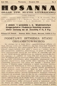 Hosanna : miesięcznik muzyki kościelnej : organ Tow. Muzyki Liturgicznej. 1933, nr 8