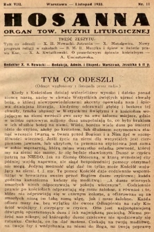 Hosanna : miesięcznik muzyki kościelnej : organ Tow. Muzyki Liturgicznej. 1933, nr 11