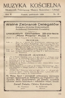 Muzyka Kościelna : miesięcznik poświęcony muzyce kościelnej i liturgji. 1928, nr 10