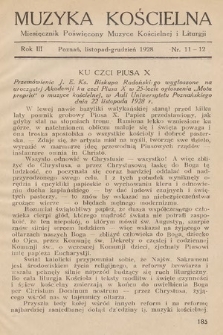 Muzyka Kościelna : miesięcznik poświęcony muzyce kościelnej i liturgji. 1928, nr 11-12