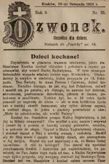 Dzwonek : gazetka dla dzieci. 1913, nr 23