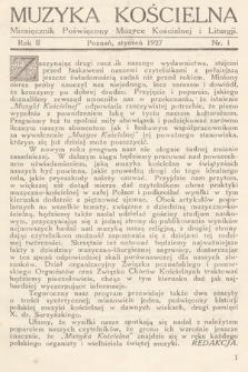 Muzyka Kościelna : miesięcznik poświęcony muzyce kościelnej i liturgji. 1927, nr 1