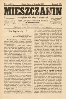 Mieszczanin : czasopismo dla miast i miasteczek : organ Związku właścicieli realności w Nowym Sączu. 1908, nr 14-15