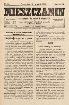 Mieszczanin : czasopismo dla miast i miasteczek : organ Związku właścicieli realności w Nowym Sączu. 1908, nr 18