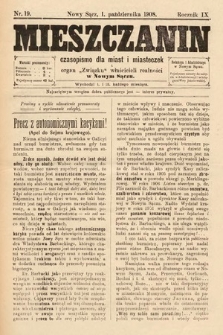 Mieszczanin : czasopismo dla miast i miasteczek : organ Związku właścicieli realności w Nowym Sączu. 1908, nr 19