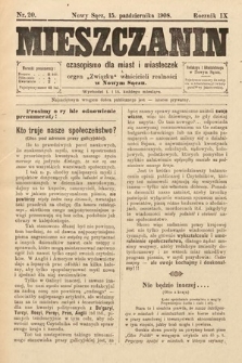 Mieszczanin : czasopismo dla miast i miasteczek : organ Związku właścicieli realności w Nowym Sączu. 1908, nr 20