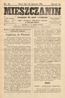 Mieszczanin : czasopismo dla miast i miasteczek : organ Związku właścicieli realności w Nowym Sączu. 1908, nr 22