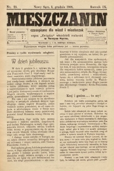 Mieszczanin : czasopismo dla miast i miasteczek : organ Związku właścicieli realności w Nowym Sączu. 1908, nr 23