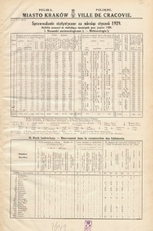 Miasto Kraków : sprawozdanie statystyczne za miesiąc styczeń 1929 = Ville de Cracovie : bulletin mensuel de statistique municipale pour janvier 1929