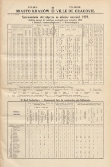 Miasto Kraków : sprawozdanie statystyczne za miesiąc wrzesień 1929 = Ville de Cracovie : bulletin mensuel de statistique municipale pour septembre 1929