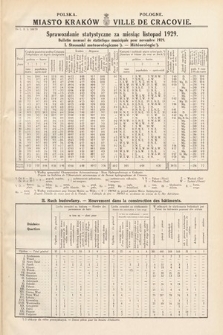 Miasto Kraków : sprawozdanie statystyczne za miesiąc listopad 1929 = Ville de Cracovie : bulletin mensuel de statistique municipale pour novembre 1929