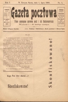 Gazeta Pocztowa : pismo poświęcone sprawom poczt i ich funkcyonaryuszy. 1900, nr 5