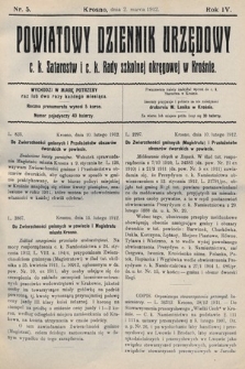 Powiatowy Dziennik Urzędowy c. k. Starostwa i c. k. Rady szkolnej okręgowej w Krośnie. 1912, nr 5