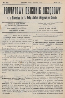 Powiatowy Dziennik Urzędowy c. k. Starostwa i c. k. Rady szkolnej okręgowej w Krośnie. 1912, nr 22