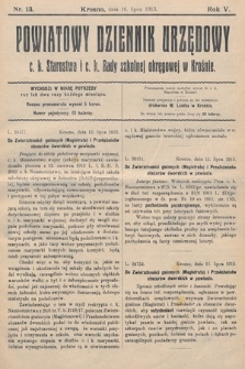 Powiatowy Dziennik Urzędowy c. k. Starostwa i c. k. Rady szkolnej okręgowej w Krośnie. 1913, nr 13