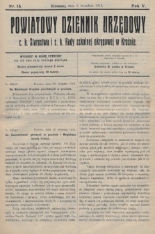 Powiatowy Dziennik Urzędowy c. k. Starostwa i c. k. Rady szkolnej okręgowej w Krośnie. 1913, nr 15