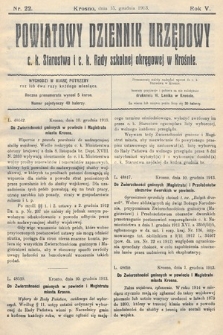 Powiatowy Dziennik Urzędowy c. k. Starostwa i c. k. Rady szkolnej okręgowej w Krośnie. 1913, nr 22