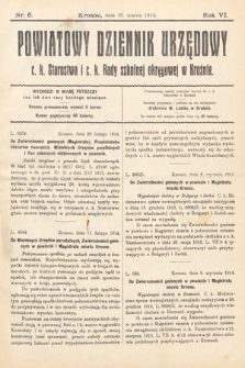 Powiatowy Dziennik Urzędowy c. k. Starostwa i c. k. Rady szkolnej okręgowej w Krośnie. 1914, nr 6