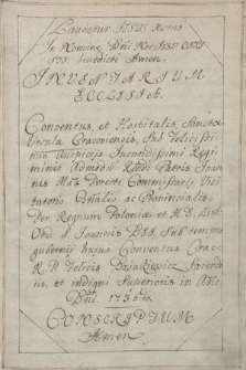 „Inventarium ecclesie conventum et hospitalis s. Ursulae Cracoviensis” ordinis s. Joannis Dei ab a. 1735-1741