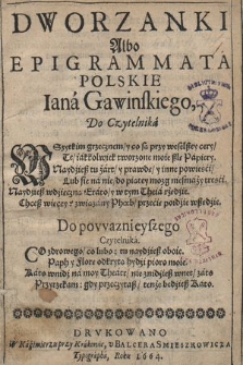 Dworzanki Albo Epigrammata Polskie Iana Gawinskiego