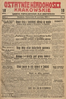 Ostatnie Wiadomości Krakowskie : gazeta popołudniowa dla wszystkich. 1931, nr 4