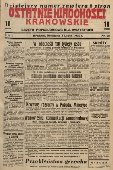 Ostatnie Wiadomości Krakowskie : gazeta popołudniowa dla wszystkich. 1931, nr 22