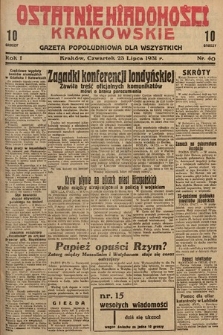 Ostatnie Wiadomości Krakowskie : gazeta popołudniowa dla wszystkich. 1931, nr 40