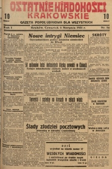 Ostatnie Wiadomości Krakowskie : gazeta popołudniowa dla wszystkich. 1931, nr 54