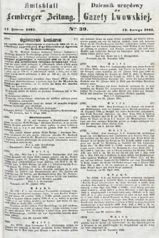 Amtsblatt zur Lemberger Zeitung = Dziennik Urzędowy do Gazety Lwowskiej. 1865, nr 39