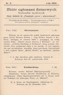 Zbiór ogłoszeń firmowych trybunałów handlowych : stały dodatek do „Przeglądu Prawa i Administracyi”. 1902, nr 2