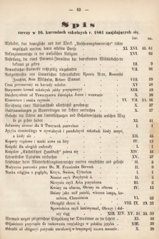 Kurenda Szkolna. 1861, spis rzeczy w 16. kurendach szkolnych r. 1861 znajdujących się