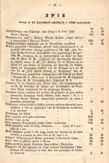 Kurenda Szkolna. 1866, spis rzeczy w 14. kurendach szkolnych r. 1866 zawartych