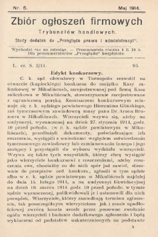 Zbiór ogłoszeń firmowych trybunałów handlowych : stały dodatek do „Przeglądu Prawa i Administracyi”. 1914, nr 5