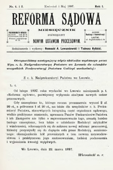 Reforma Sądowa : miesięcznik poświęcony nowym ustawom procesowym. 1897, nr 4/5
