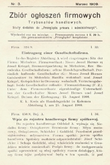 Zbiór ogłoszeń firmowych trybunałów handlowych : stały dodatek do „Przeglądu Prawa i Administracyi”. 1909, nr  3