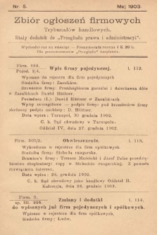 Zbiór ogłoszeń firmowych trybunałów handlowych : stały dodatek do "Przeglądu Prawa i Administracyi". 1903, nr 5