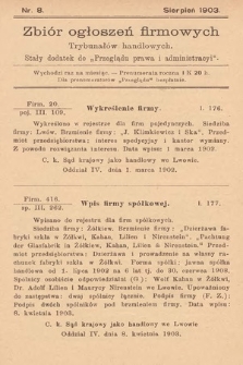 Zbiór ogłoszeń firmowych trybunałów handlowych : stały dodatek do "Przeglądu Prawa i Administracyi". 1903, nr 8