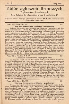 Zbiór ogłoszeń firmowych trybunałów handlowych : stały dodatek do „Przeglądu Prawa i Administracji”. 1919, nr 5
