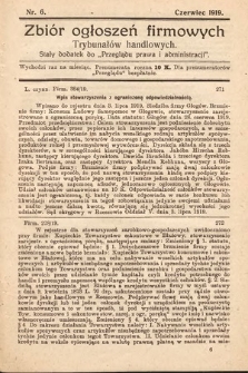 Zbiór ogłoszeń firmowych trybunałów handlowych : stały dodatek do „Przeglądu Prawa i Administracji”. 1919, nr 6