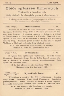 Zbiór ogłoszeń firmowych trybunałów handlowych : stały dodatek do „Przeglądu Prawa i Administracyi”. 1904, nr 2