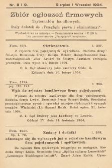 Zbiór ogłoszeń firmowych trybunałów handlowych : stały dodatek do „Przeglądu Prawa i Administracyi”. 1904, nr 8 i 9