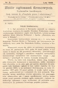 Zbiór ogłoszeń firmowych trybunałów handlowych : stały dodatek do „Przeglądu Prawa i Administracyi”. 1908, nr 2