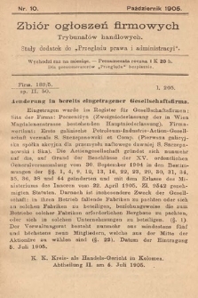 Zbiór ogłoszeń firmowych trybunałów handlowych : stały dodatek do „Przeglądu Prawa i Administracyi”. 1905, nr 10