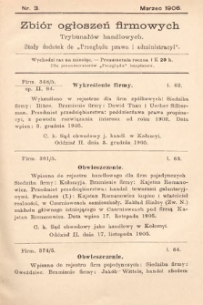 Zbiór ogłoszeń firmowych trybunałów handlowych : stały dodatek do „Przeglądu Prawa i Administracyi”. 1906, nr 3