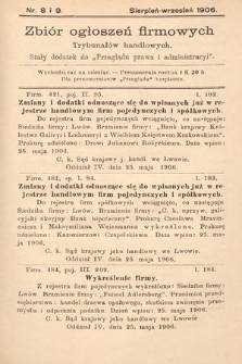 Zbiór ogłoszeń firmowych trybunałów handlowych : stały dodatek do „Przeglądu Prawa i Administracyi”. 1906, nr 8