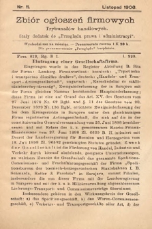 Zbiór ogłoszeń firmowych trybunałów handlowych : stały dodatek do „Przeglądu Prawa i Administracyi”. 1906, nr 11