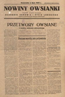 Nowiny Owsianki : treść poświęcona ochronie zdrowia i życia ludzkiego oparta na konkretnych danych naukowych. 1933 