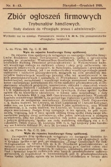 Zbiór ogłoszeń firmowych trybunałów handlowych : stały dodatek do „Przeglądu Prawa i Administracji”. 1918, nr 8-12