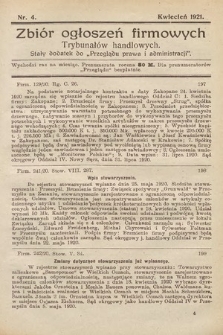 Zbiór ogłoszeń firmowych trybunałów handlowych : stały dodatek do „Przeglądu Prawa i Administracji”. 1921, nr 4